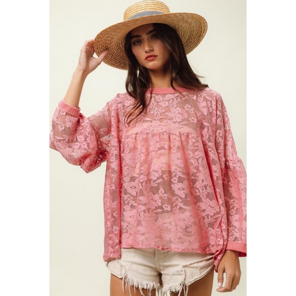 BiBi Pink Lace Top - Picture 2 of 9